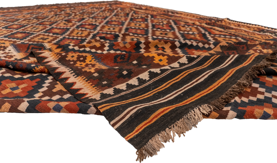 W 6.9 - L 9.5 - Kilim Wool Geometric Rectangle - Finest Hand-Made Quality Wool - 13181