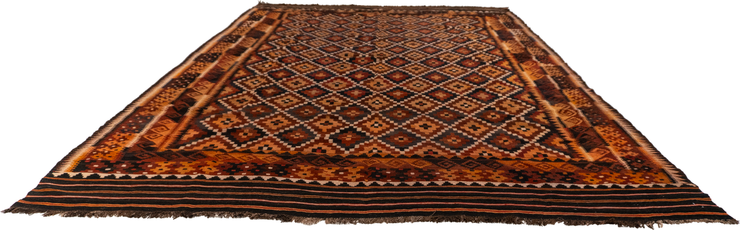 W 6.9 - L 9.5 - Kilim Wool Geometric Rectangle - Finest Hand-Made Quality Wool - 13181
