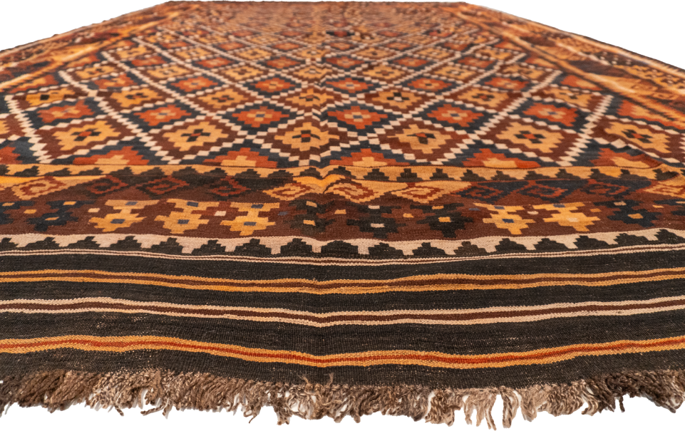 W 6.9 - L 9.5 - Kilim Wool Geometric Rectangle - Finest Hand-Made Quality Wool - 13181