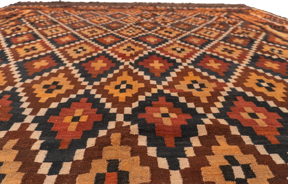 W 6.9 - L 9.5 - Kilim Wool Geometric Rectangle - Finest Hand-Made Quality Wool - 13181