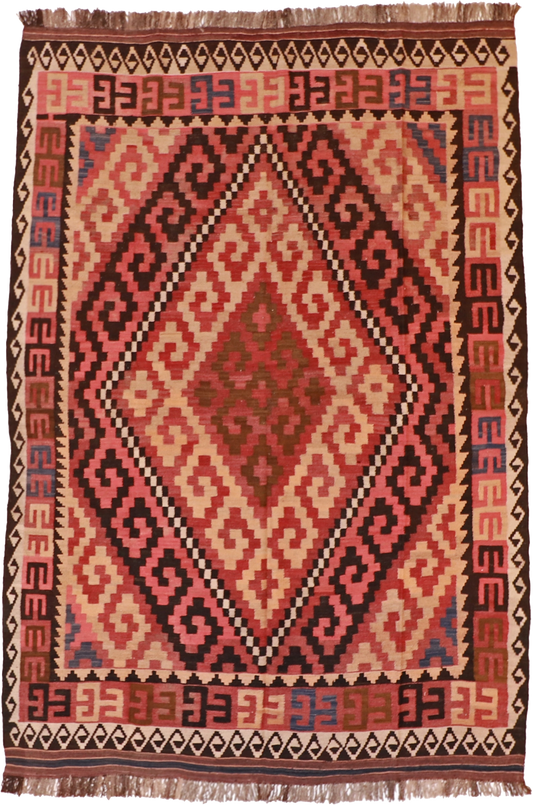 W 6.9 L 9.5 Kilim 100% Wool Hand-Woven Geometric Design - 13181