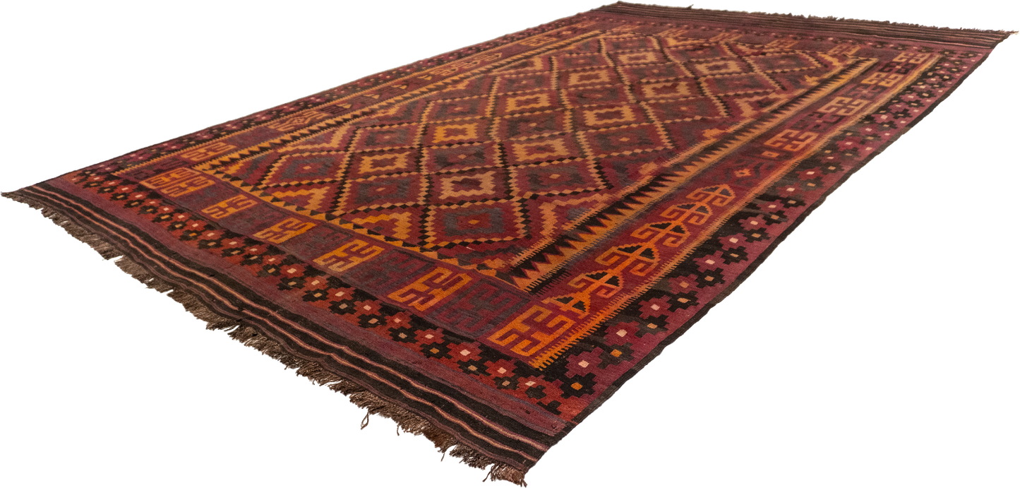 W 9 L 15.6 Kilim 100% Wool Hand-Woven Modern Design - 13184