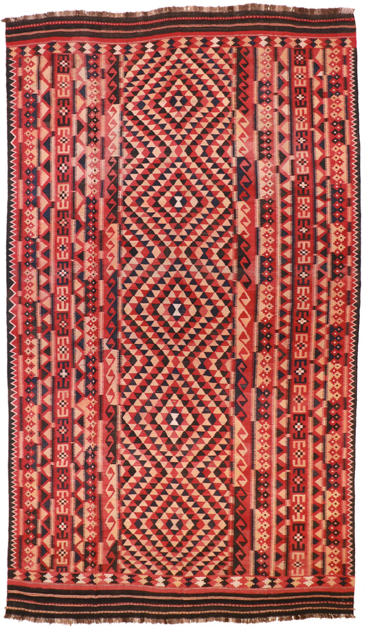 W 9.2 L 15.8 Modern Kilim 100% Wool Hand-Woven Geometric Design - 13189