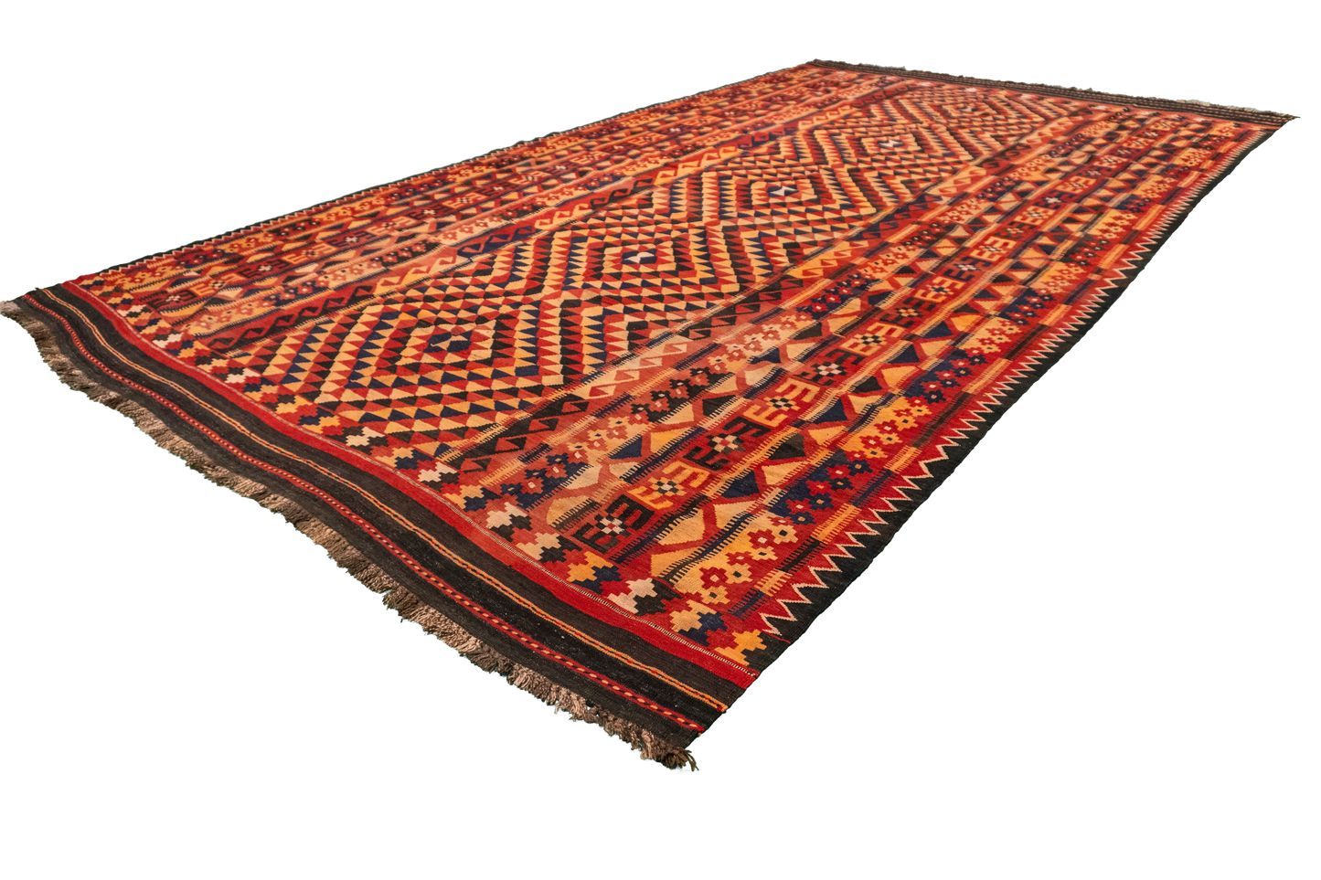W 9.2 L 15.8 Modern Kilim 100% Wool Hand-Woven Geometric Design - 13189