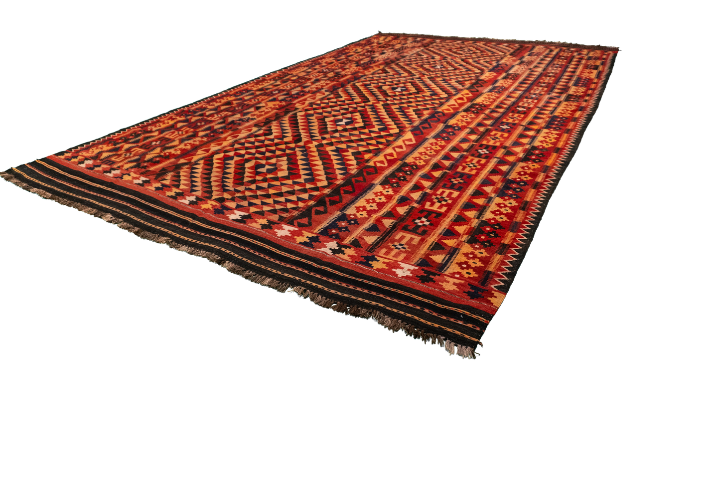 W 9.2 L 15.8 Modern Kilim 100% Wool Hand-Woven Geometric Design - 13189