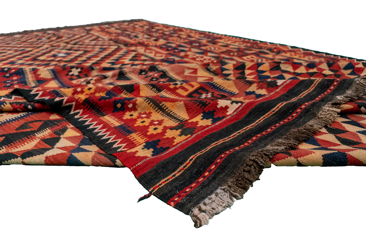 W 9.2 L 15.8 Modern Kilim 100% Wool Hand-Woven Geometric Design - 13189