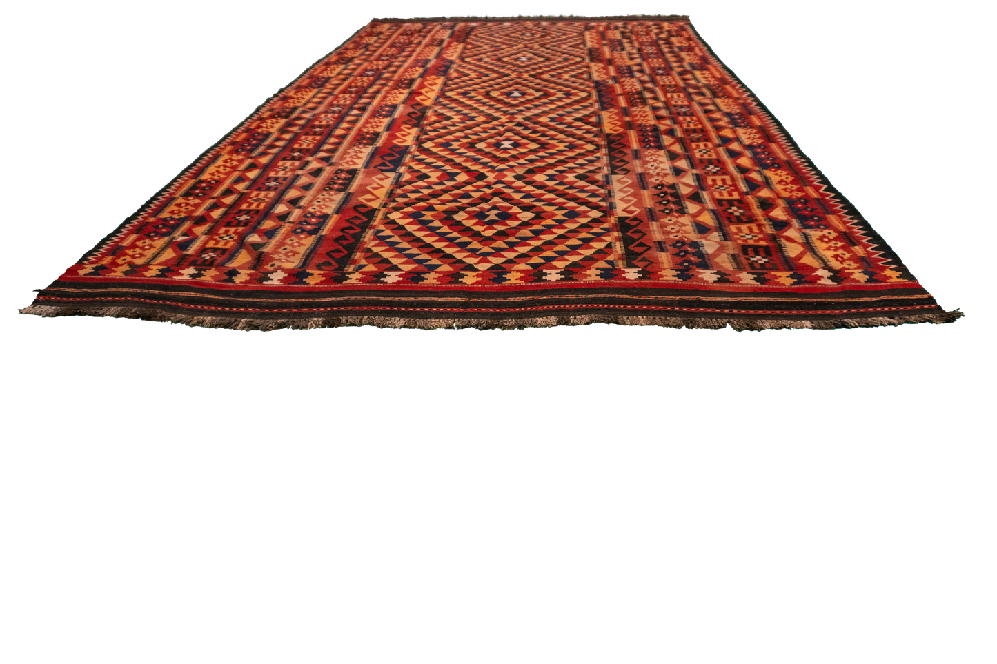 W 9.2 L 15.8 Modern Kilim 100% Wool Hand-Woven Geometric Design - 13189