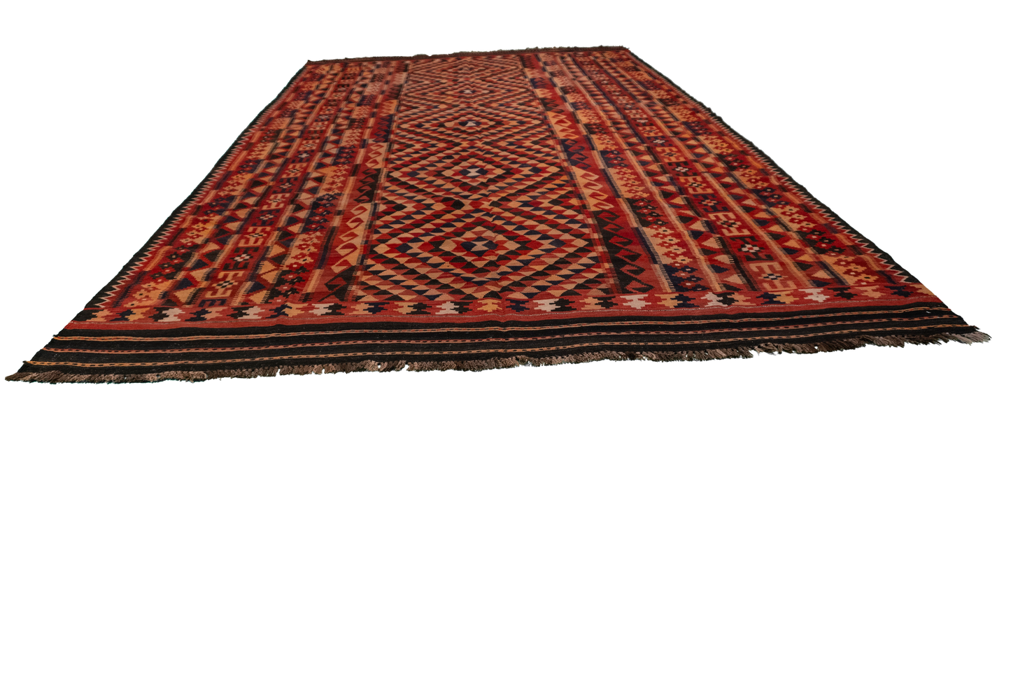 W 9.2 L 15.8 Modern Kilim 100% Wool Hand-Woven Geometric Design - 13189