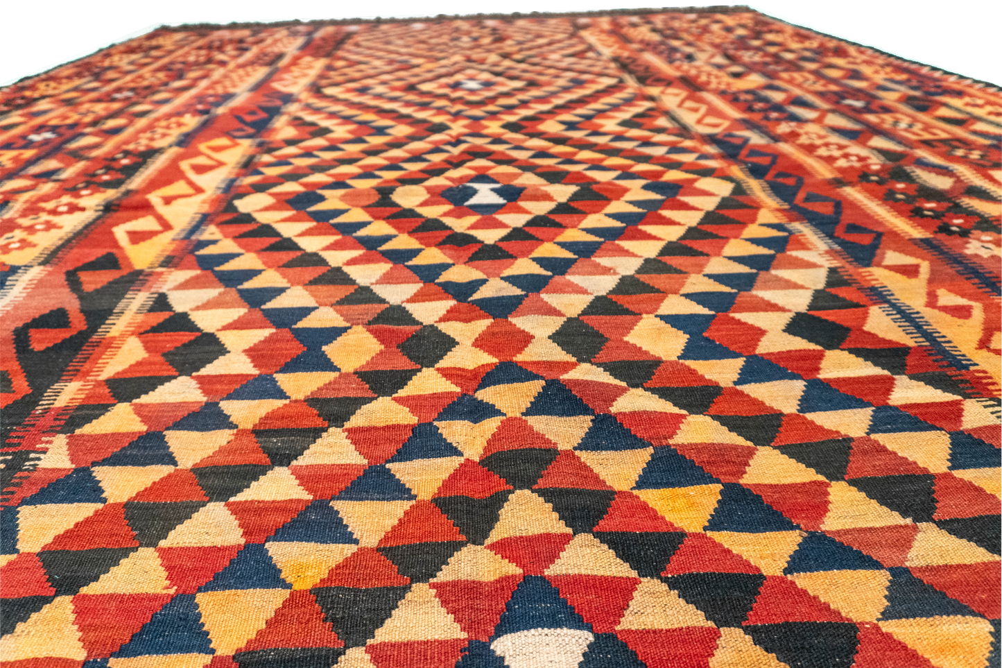 W 9.2 L 15.8 Modern Kilim 100% Wool Hand-Woven Geometric Design - 13189