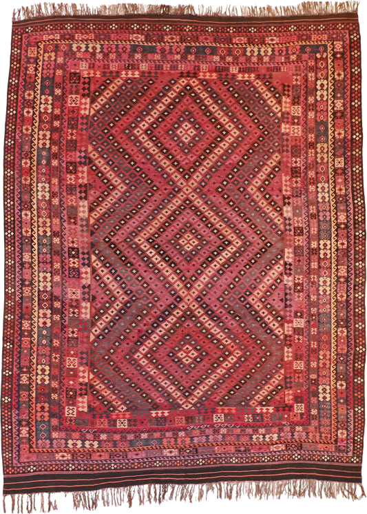 W 10.10 L 13 Kilim 100% Wool Hand-Woven Geometric Design - 13199