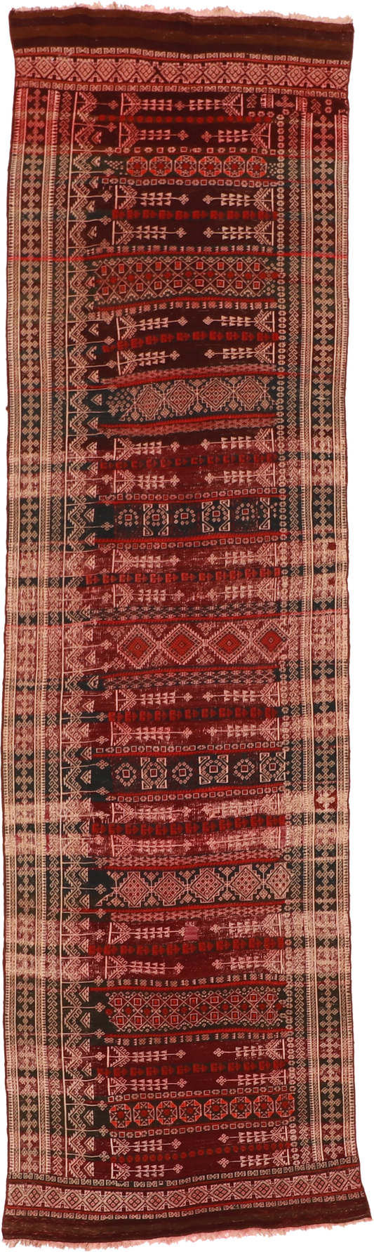 W 3.2 L 11.4 Azerbaijan Runner 100% Wool Hand-Woven Geometric Design - 13204