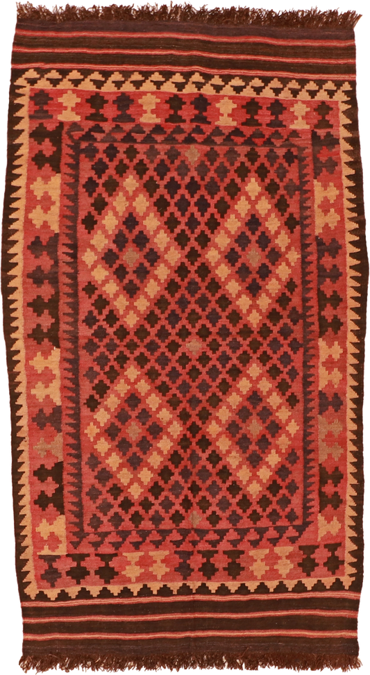 W 3.3 L 5.10 Kilim 100% Wool Hand-Woven All-Over Design - 13280
