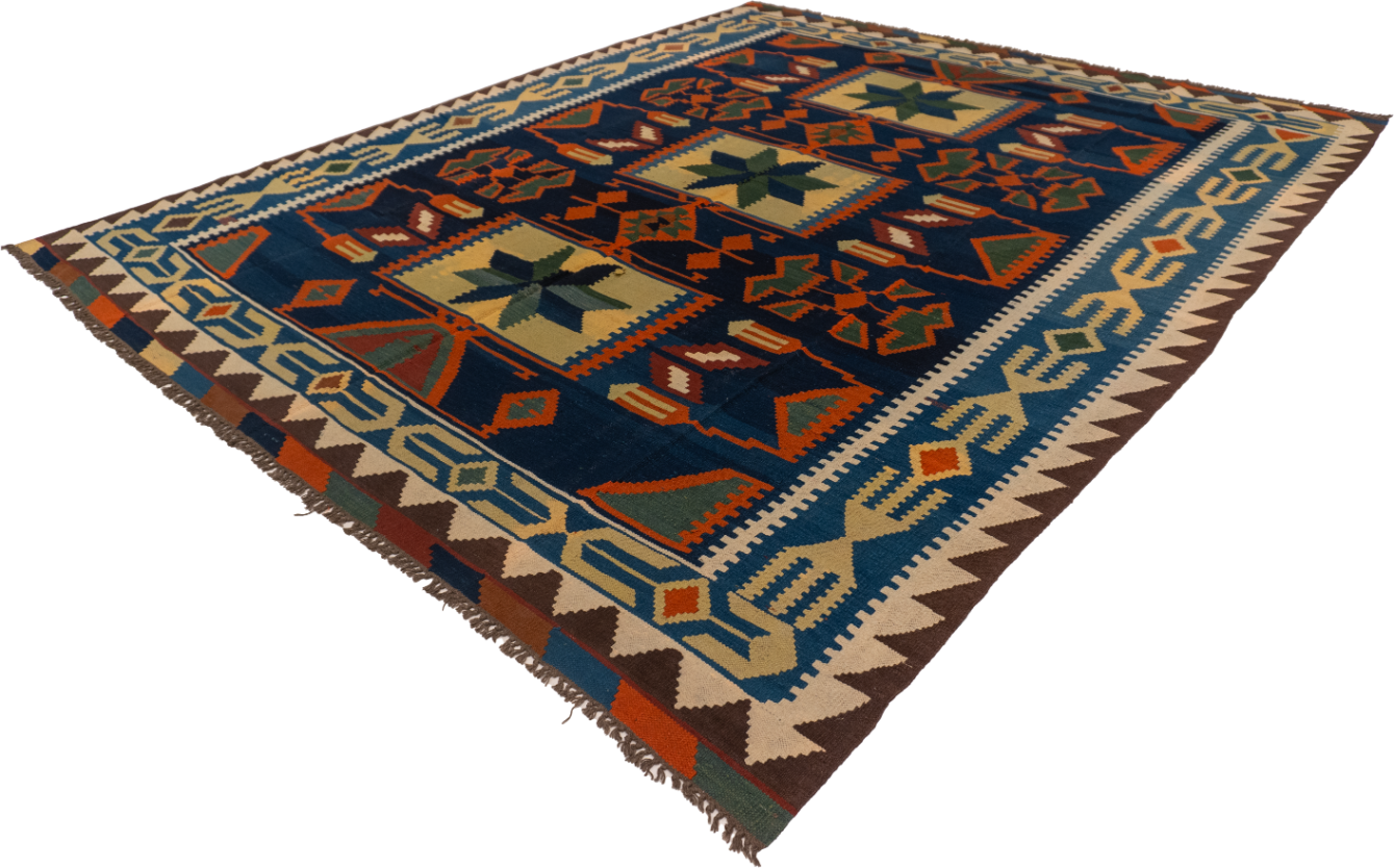 W 8.2 L 9.9 Kilim 100% Wool Hand-Woven All-Over Design - 13386