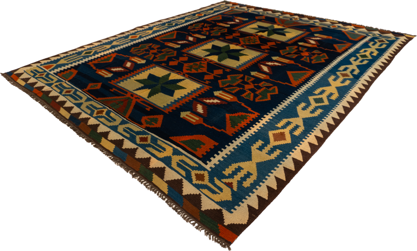 W 8.2 L 9.9 Kilim 100% Wool Hand-Woven All-Over Design - 13386