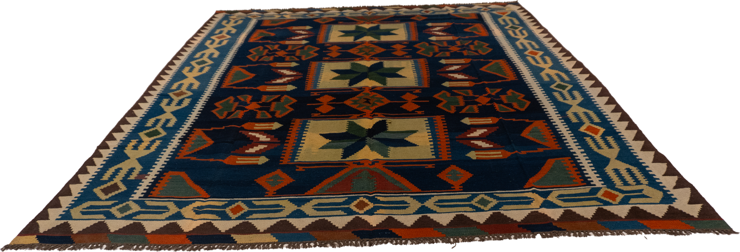 W 8.2 L 9.9 Kilim 100% Wool Hand-Woven All-Over Design - 13386