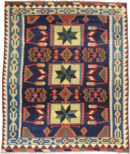 W 8.2 L 9.9 Kilim 100% Wool Hand-Woven All-Over Design - 13386