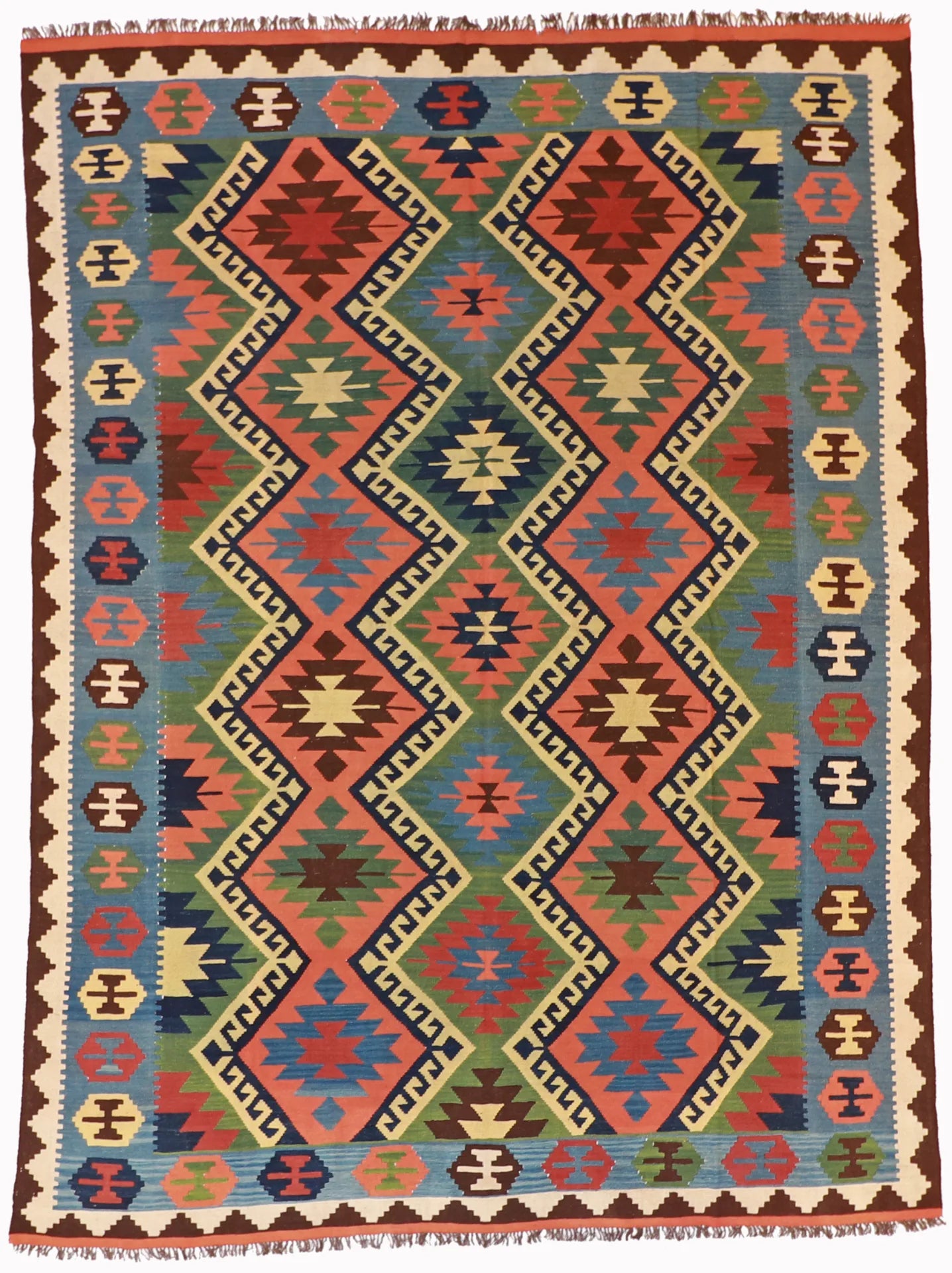 8.4 x 11.1 - Kilim Wool Geometric Rectangle - Finest Hand-Knotted Quality Wool — 13388