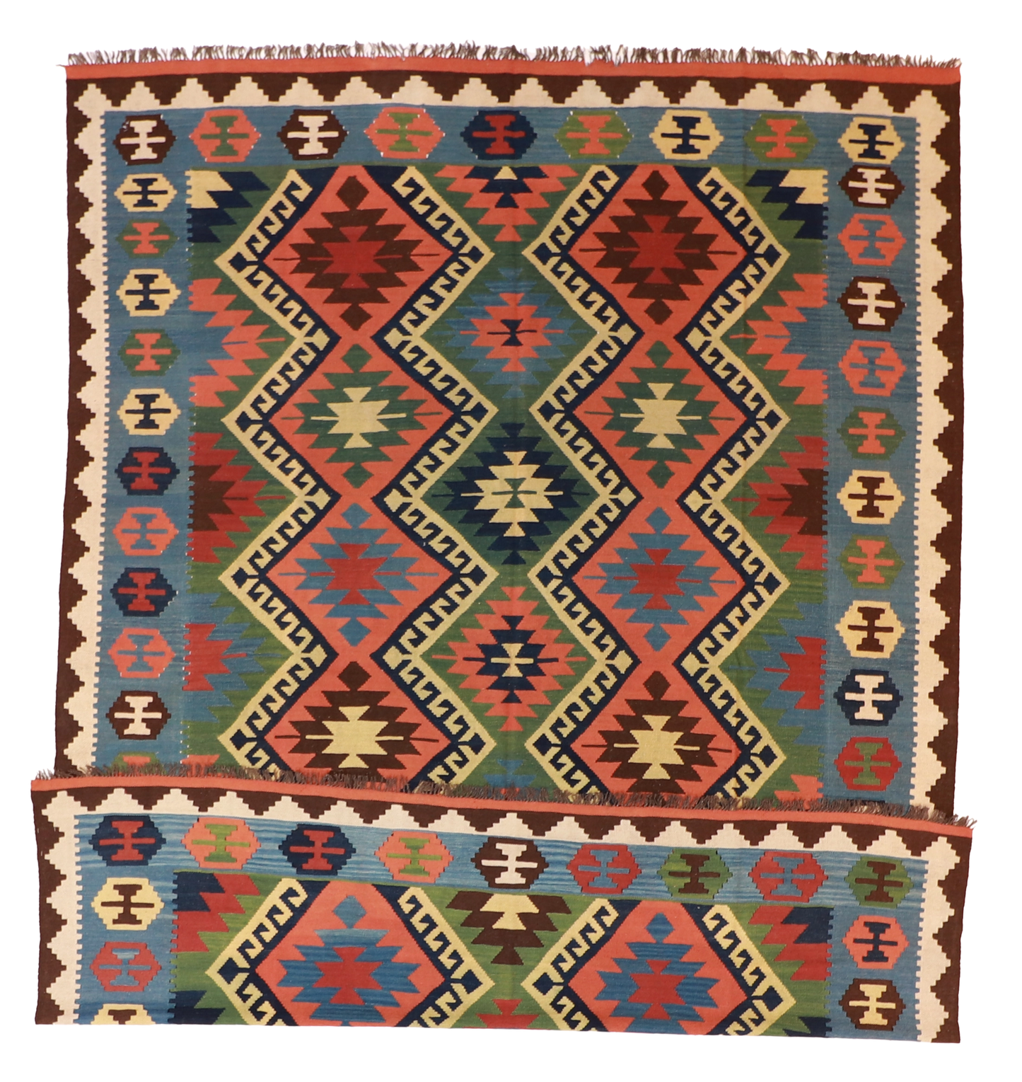 W 8.4 L 11.1 Kilim 100% Wool Hand-Woven Geometric Design - 13388