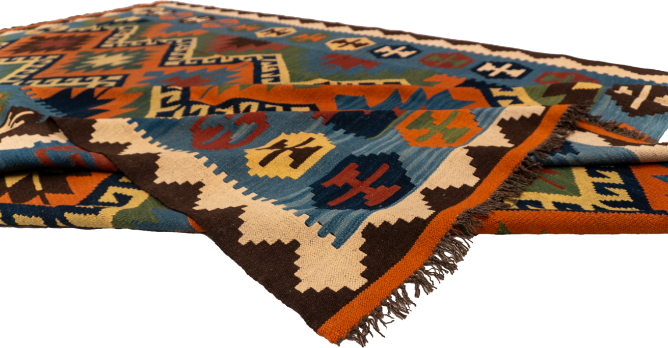 W 8.4 - L 11.1 - Kilim Wool Geometric Rectangle - Finest Hand-Made Quality Wool - 13388