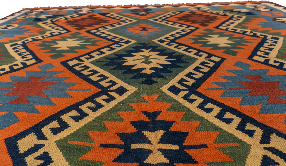 W 8.4 - L 11.1 - Kilim Wool Geometric Rectangle - Finest Hand-Made Quality Wool - 13388