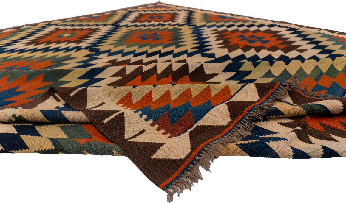 W 8.3 L 9.11 Kinora Kilim 100% Wool Hand-Woven Geometric Design - 13402