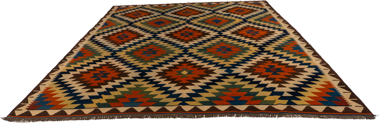 W 8.3 L 9.11 Kinora Kilim 100% Wool Hand-Woven Geometric Design - 13402