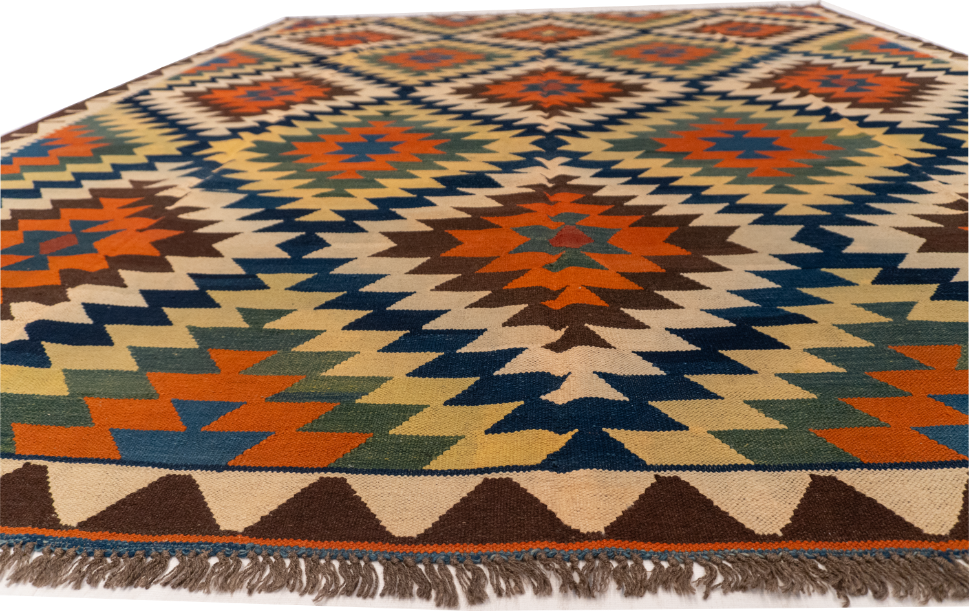 W 8.3 L 9.11 Kinora Kilim 100% Wool Hand-Woven Geometric Design - 13402