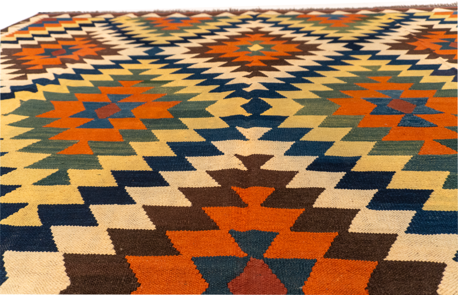 W 8.3 L 9.11 Kinora Kilim 100% Wool Hand-Woven Geometric Design - 13402