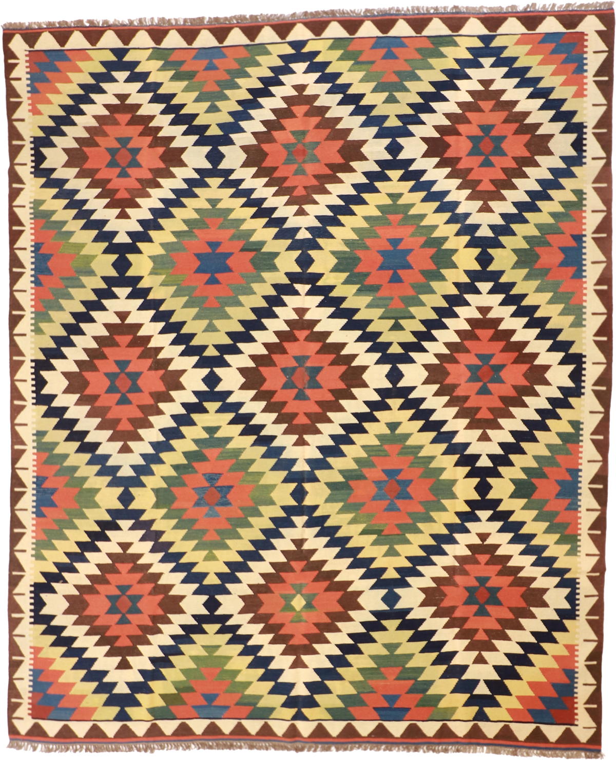 W 8.3 L 9.11 Kinora Kilim 100% Wool Hand-Woven Geometric Design - 13402