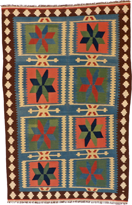 W 6 L 9.9 Kilim 100% Wool Hand-Woven All-Over Design - 13439