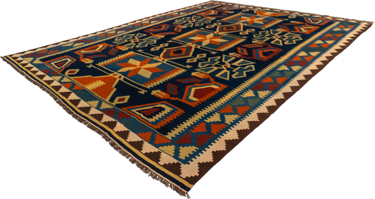 W 9.9 - L 11.10 - Kilim Wool All Over Rectangle - Finest Hand-Made Quality Wool - 13485