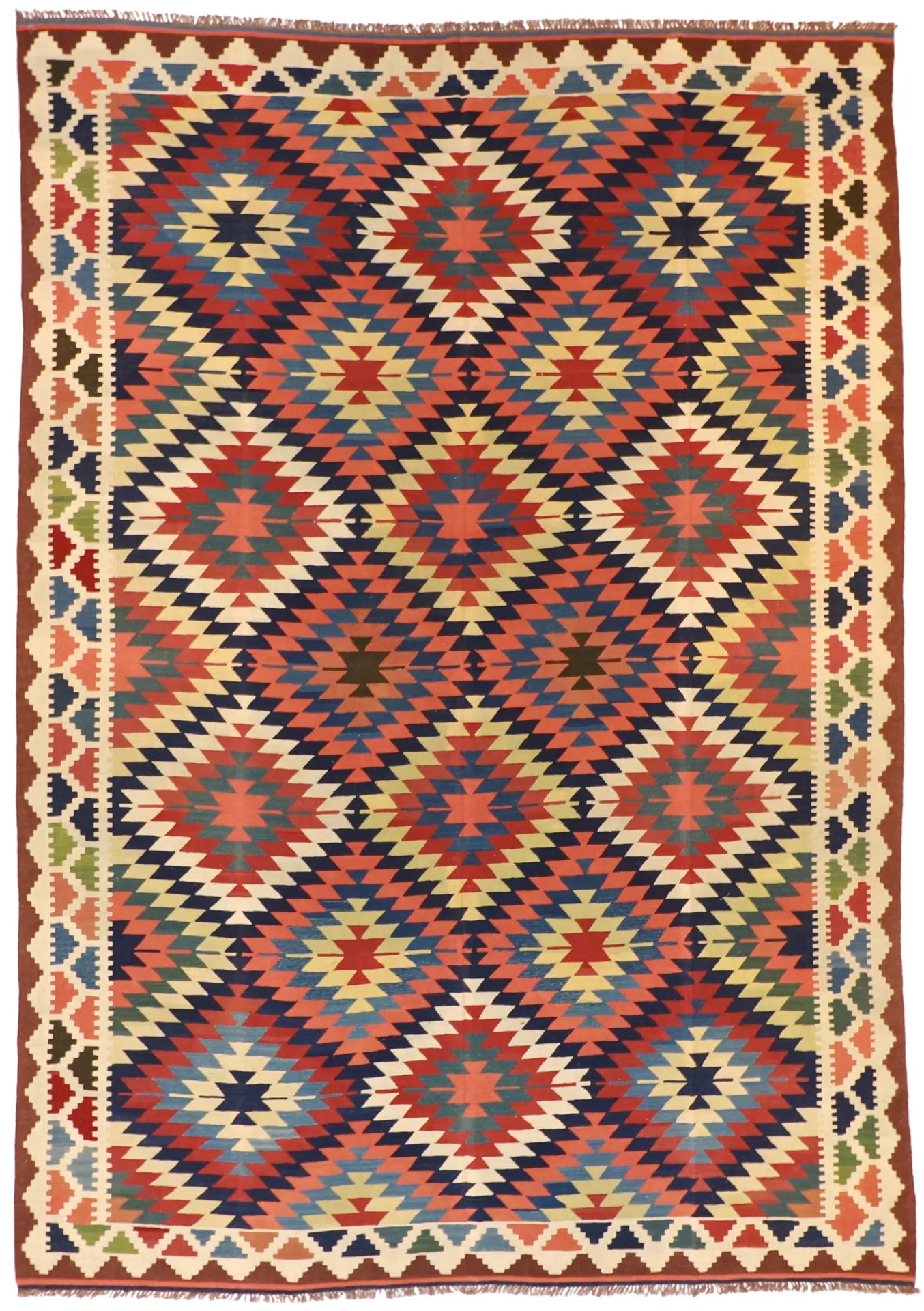 9.6 x 13.6 - Kilim Wool Geometric Rectangle - Finest Hand-Knotted Quality Wool — 13492