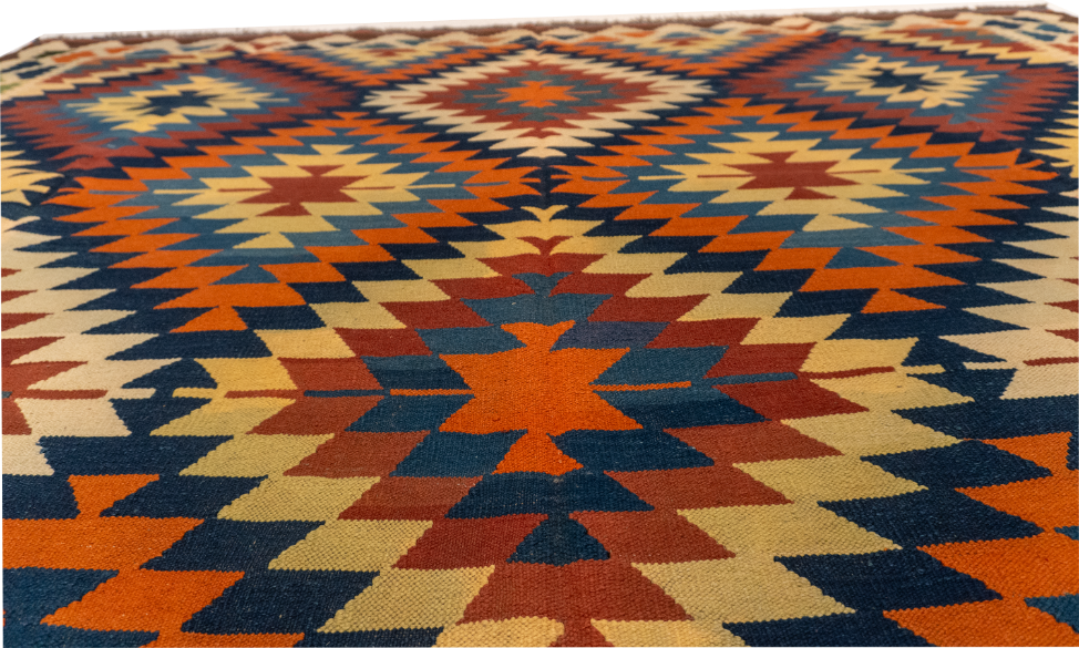 W 9.6 - L 13.6 - Kilim Wool Geometric Rectangle - Finest Hand-Made Quality Wool - 13492