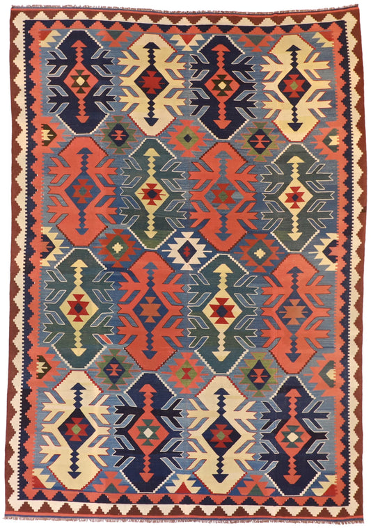 9.6 x 13.9 - Kilim Wool All Over Rectangle - Finest Hand-Knotted Quality Wool — 13501