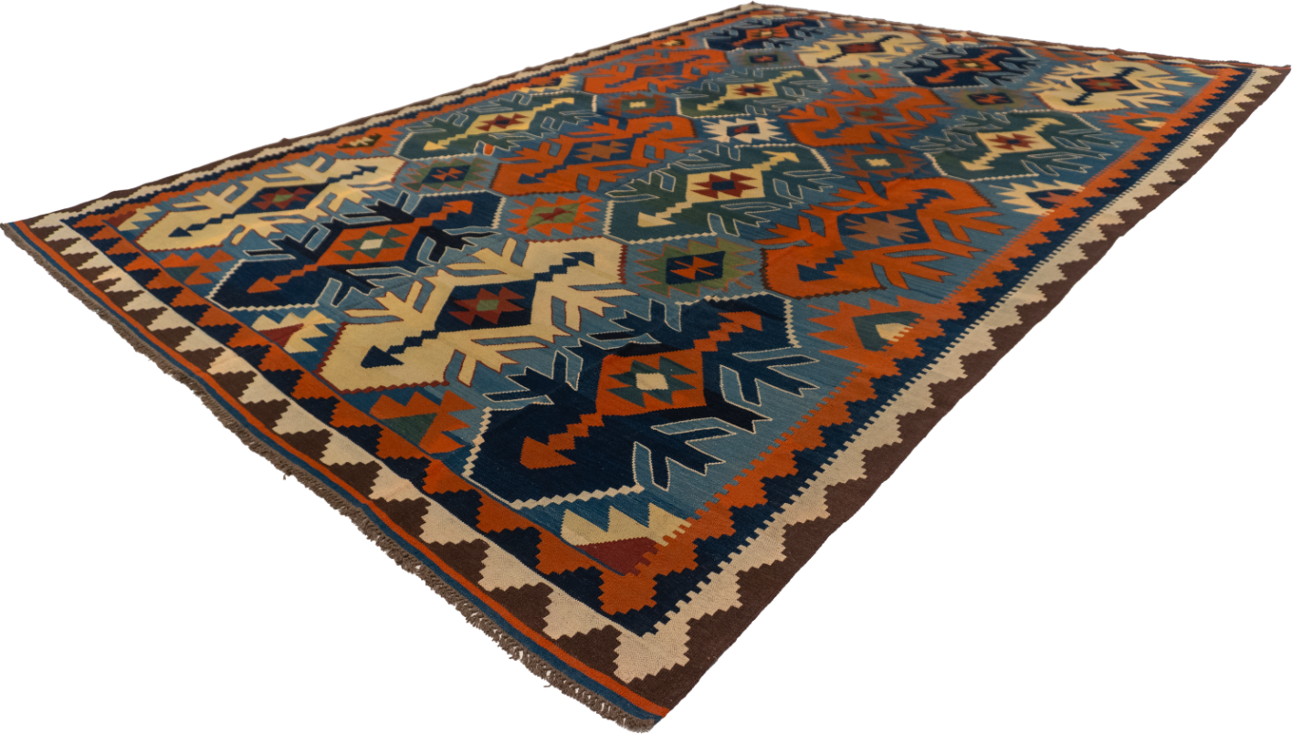 W 9.6 - L 13.9 - Kilim Wool All Over Rectangle - Finest Hand-Made Quality Wool - 13501