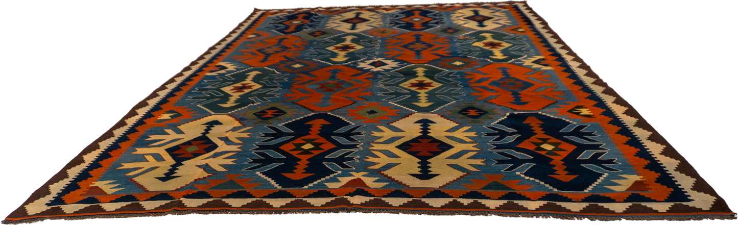 W 9.6 - L 13.9 - Kilim Wool All Over Rectangle - Finest Hand-Made Quality Wool - 13501