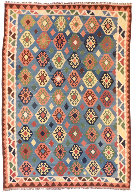 9.4 x 13.6 - Kilim Wool All Over Rectangle - Finest Hand-Knotted Quality Wool — 13502