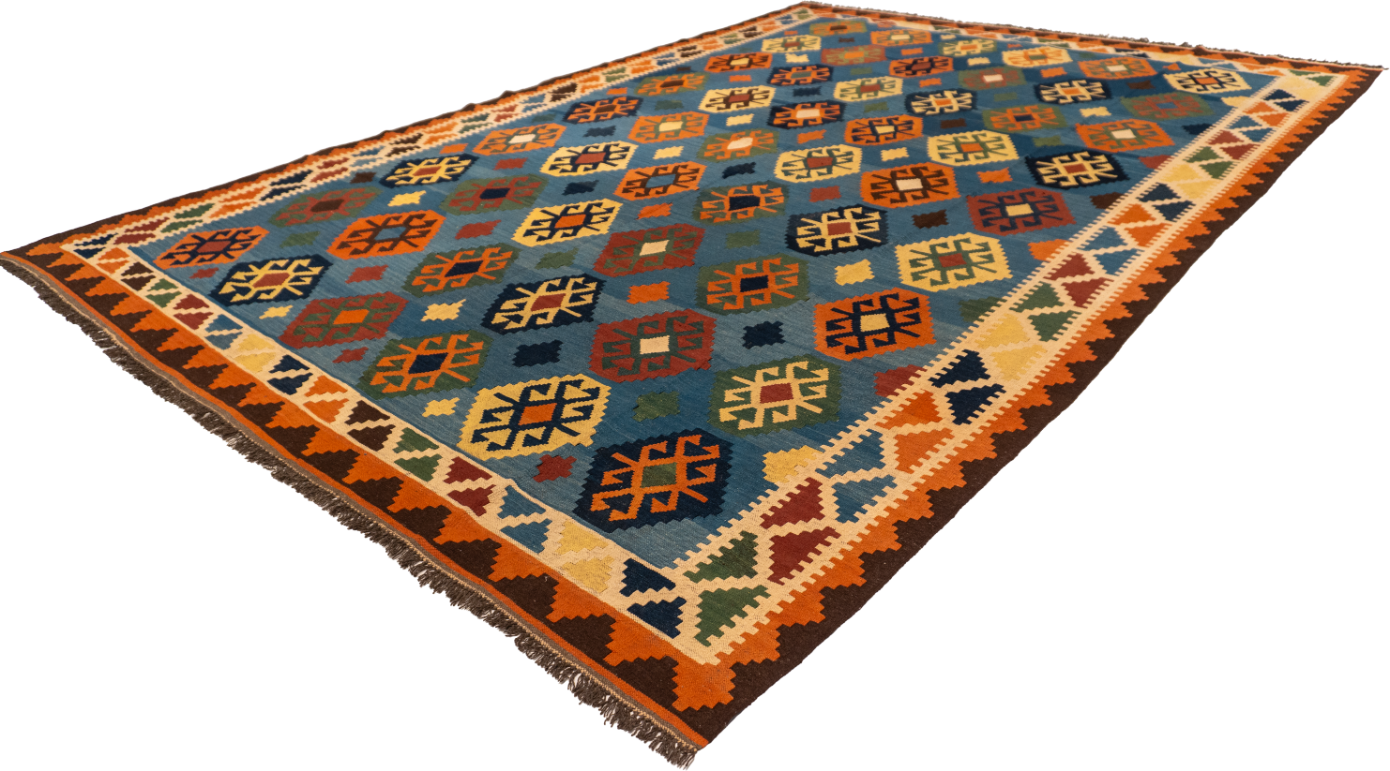 W 9.4 - L 13.6 - Kilim Wool All Over Rectangle - Finest Hand-Made Quality Wool - 13502