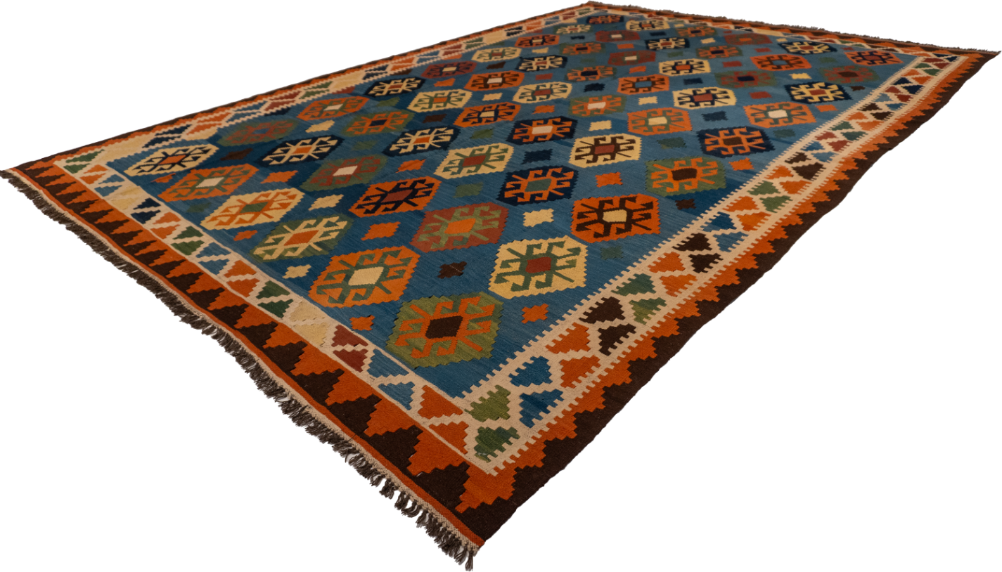 W 9.4 - L 13.6 - Kilim Wool All Over Rectangle - Finest Hand-Made Quality Wool - 13502