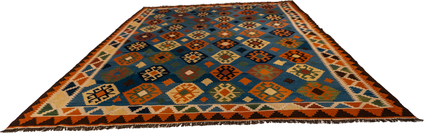 W 9.4 - L 13.6 - Kilim Wool All Over Rectangle - Finest Hand-Made Quality Wool - 13502