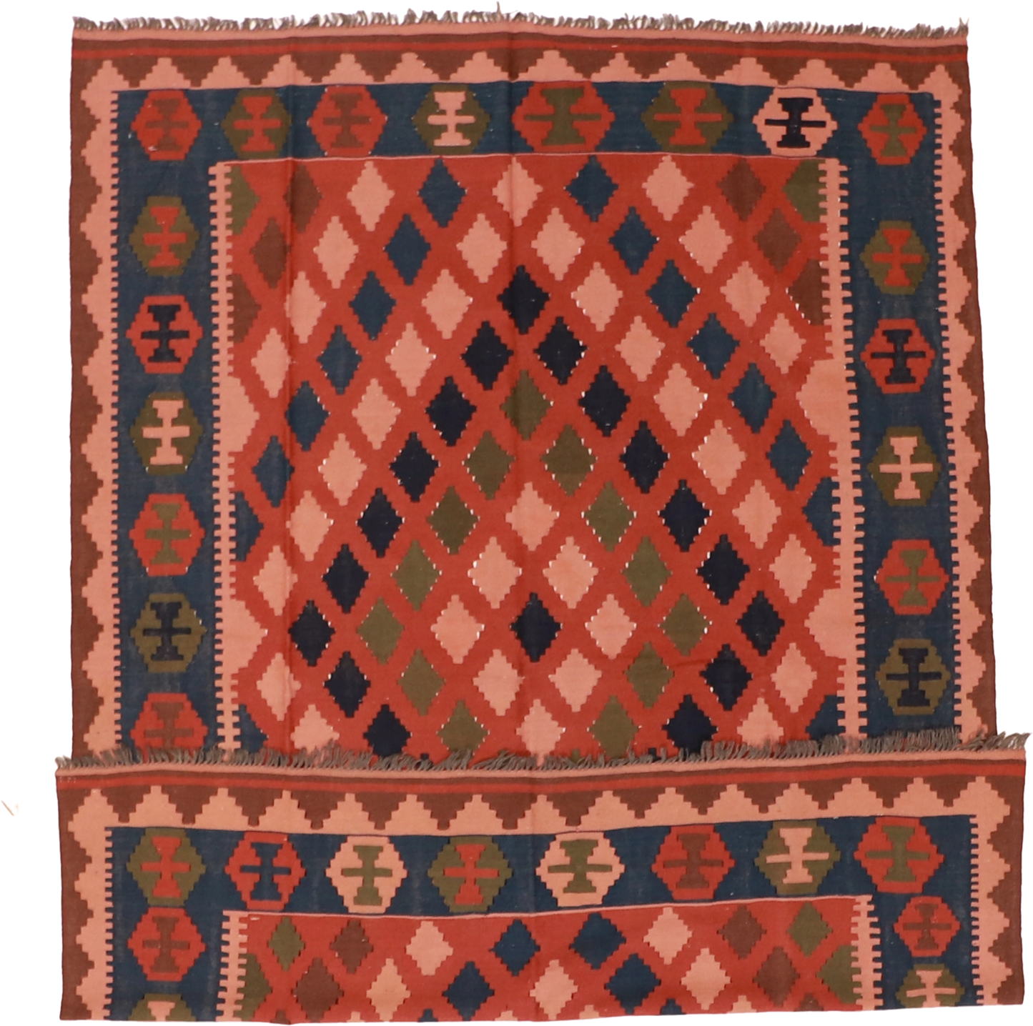 W 6.2 - L 8.5 - Kilim Wool Geometric Rectangle - Finest Hand-Made Quality Wool - 13533