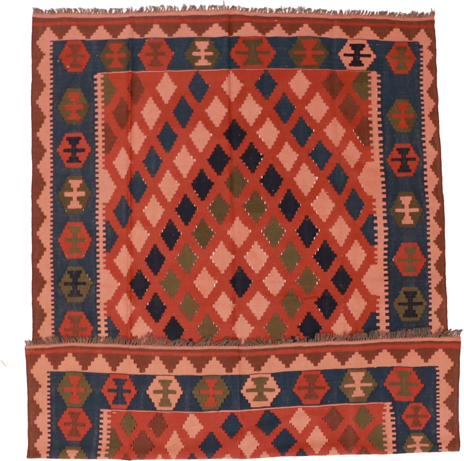 W 6.2 - L 8.5 - Kilim Wool Geometric Rectangle - Finest Hand-Made Quality Wool - 13533