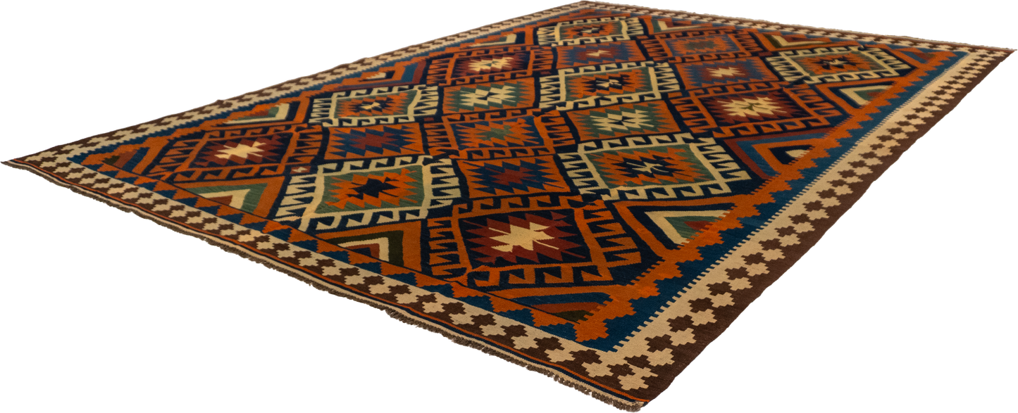 W 9.10 L 13 Kilim 100% Wool Hand-Woven All-Over Design - 13537