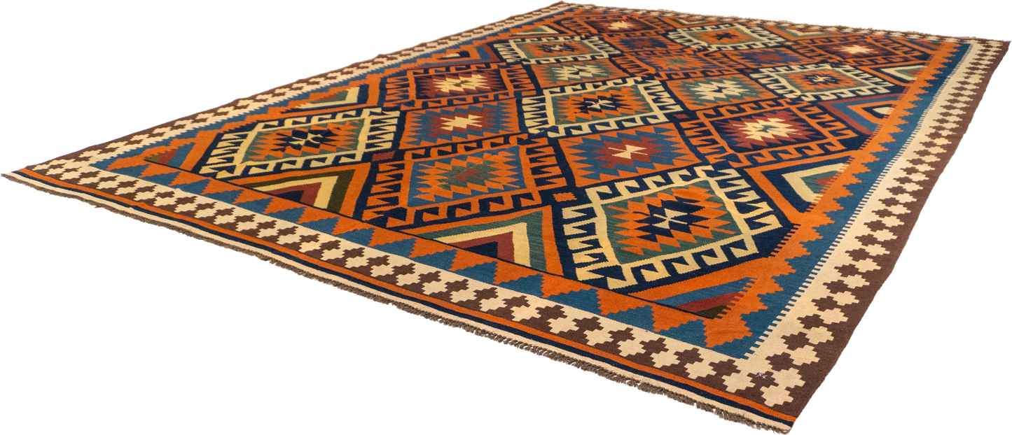 W 9.10 L 13 Kilim 100% Wool Hand-Woven All-Over Design - 13537