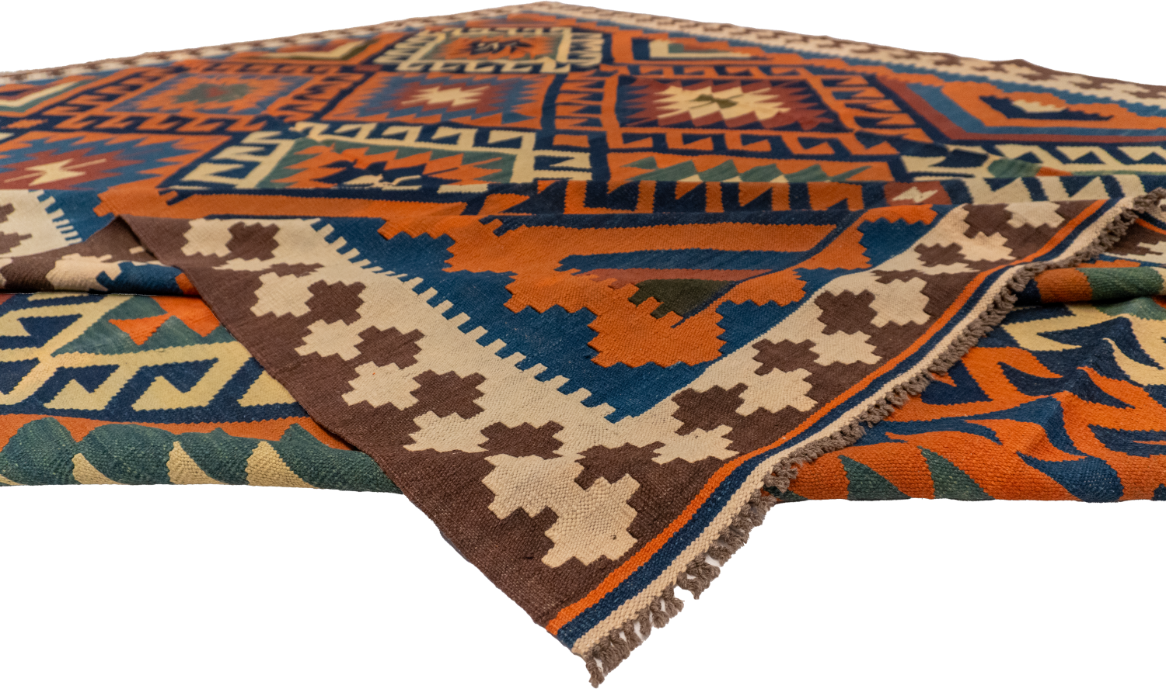 W 9.10 L 13 Kilim 100% Wool Hand-Woven All-Over Design - 13537