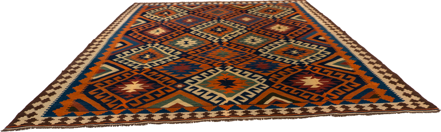 W 9.10 L 13 Kilim 100% Wool Hand-Woven All-Over Design - 13537