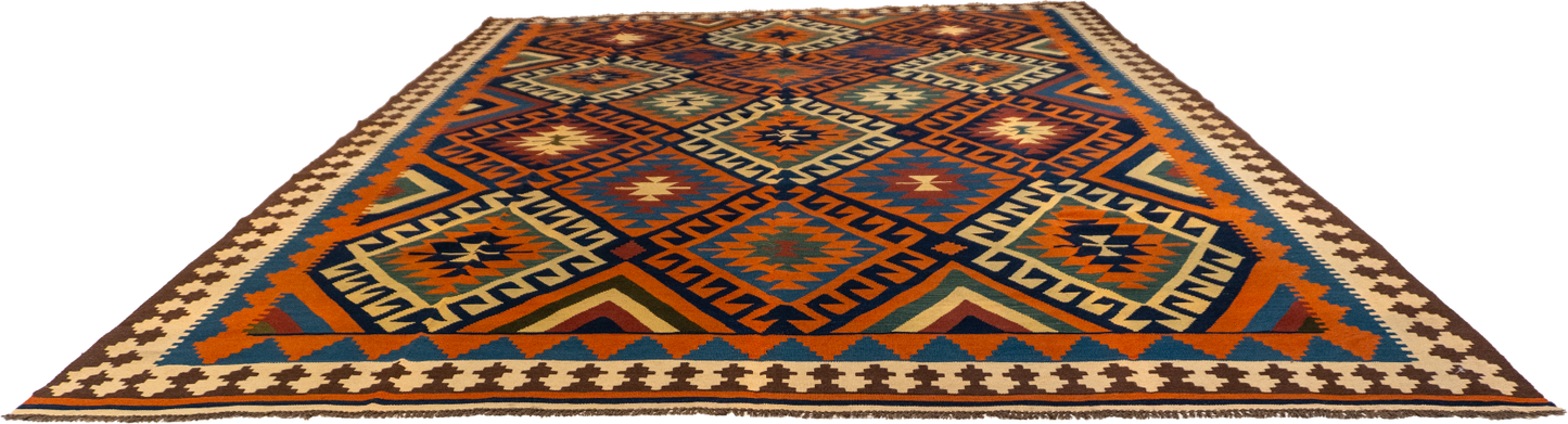 W 9.10 L 13 Kilim 100% Wool Hand-Woven All-Over Design - 13537