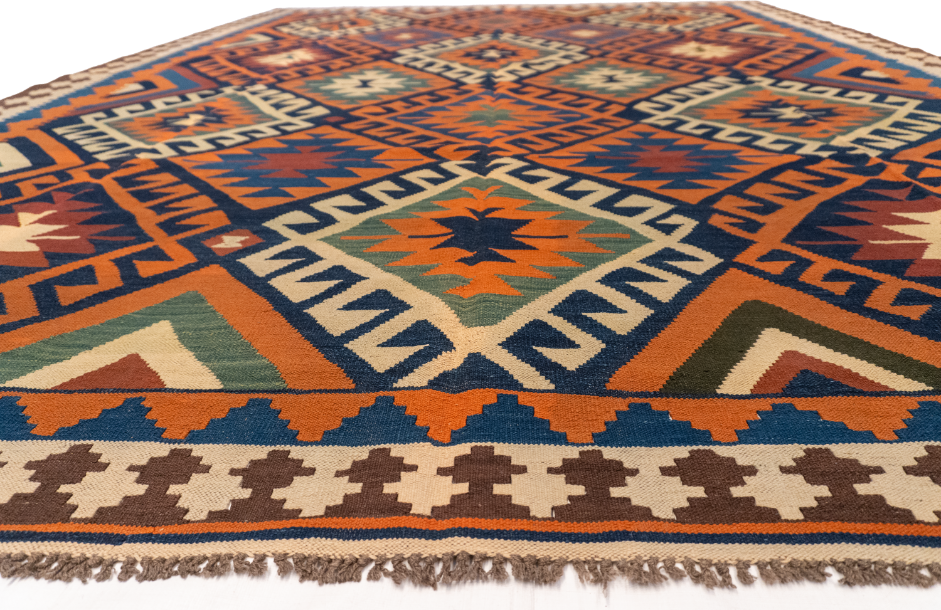 W 9.10 L 13 Kilim 100% Wool Hand-Woven All-Over Design - 13537