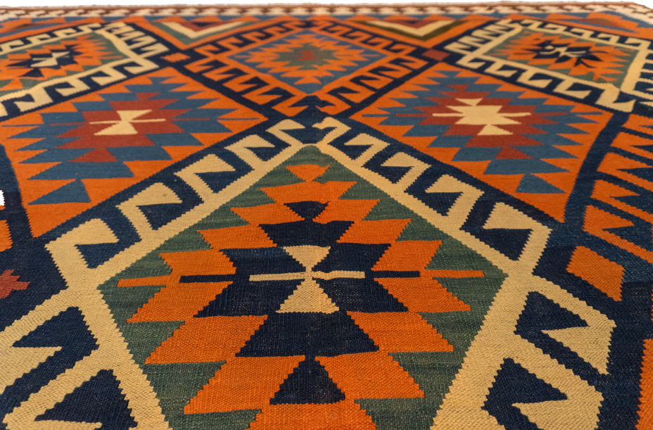 W 9.10 L 13 Kilim 100% Wool Hand-Woven All-Over Design - 13537