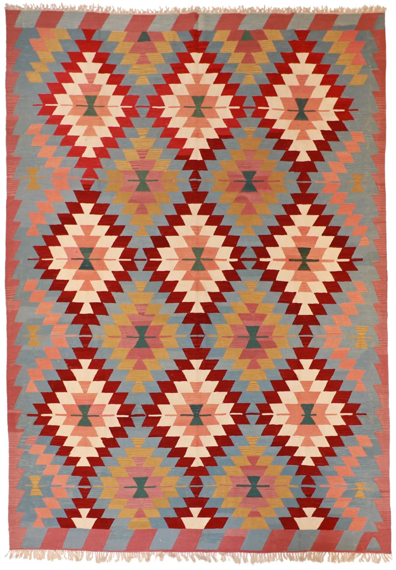9.1 x 12.11 - Kilim Wool Geometric Rectangle - Finest Hand-Knotted Quality Wool — 14895